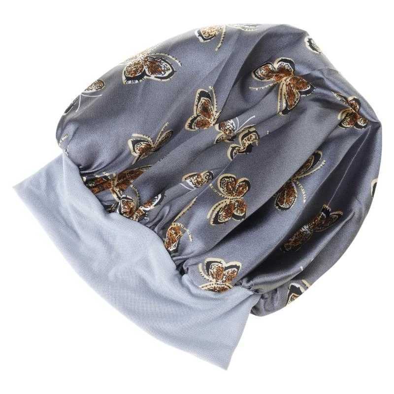 Butterfly Print Satin Sleeping Cap Wide Brim Nightcap Hair Care Turban Chemo Hat for Washing Face Skin-Caring Makeup XJ250812