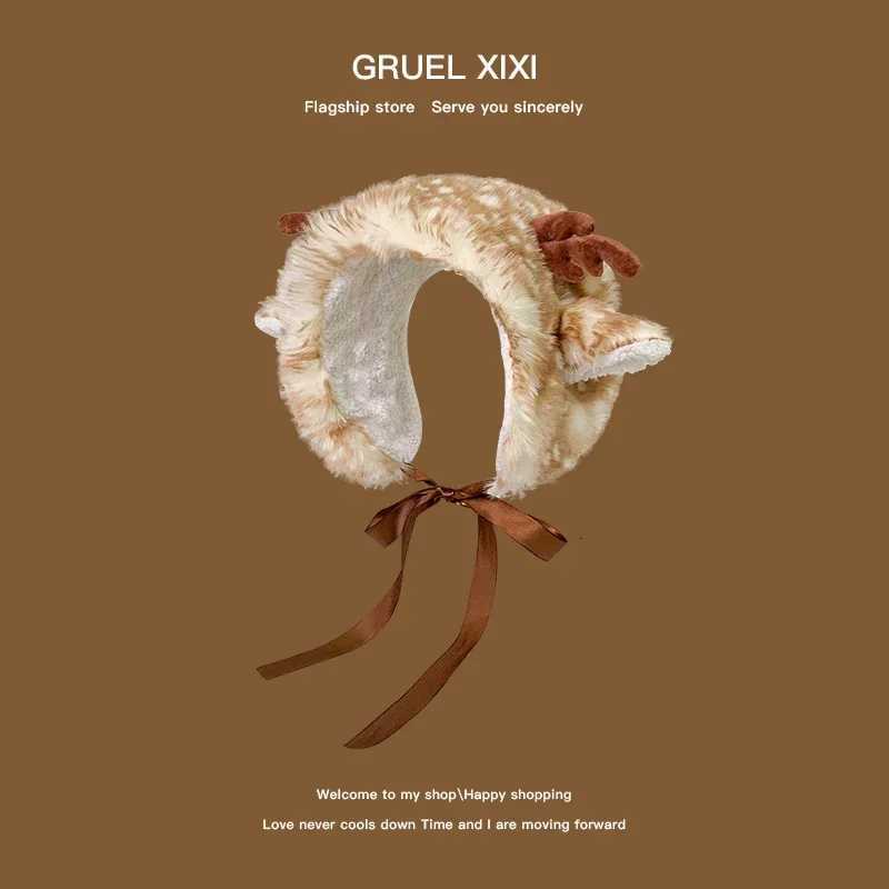 New Japanese Cute Puppy Ears Plush Earmuffs for Women Autumn and Winter Warm Versatile Antlers Straps Ear Protection Beanies Cap XJ250812