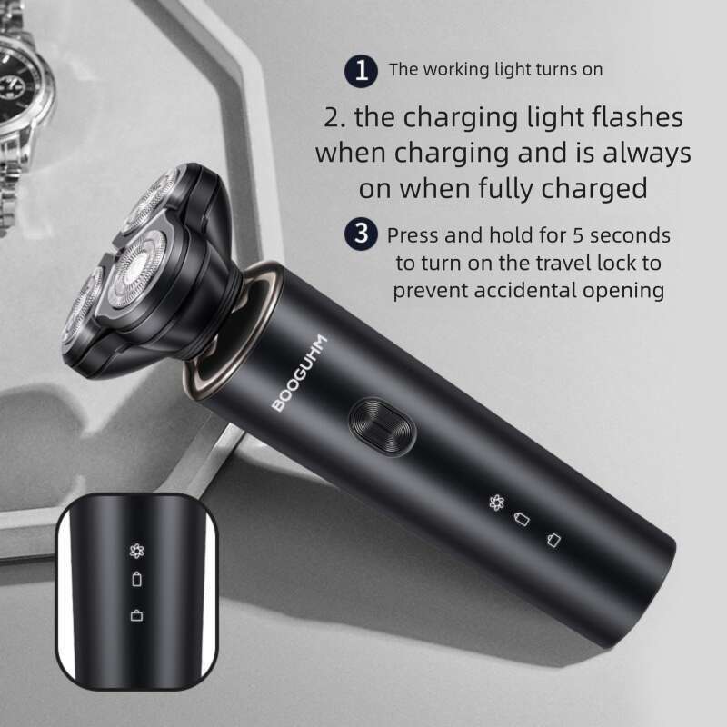 USB-powered travel-friendly male grooming tool with water resistance and a razor with multiple cutting modes