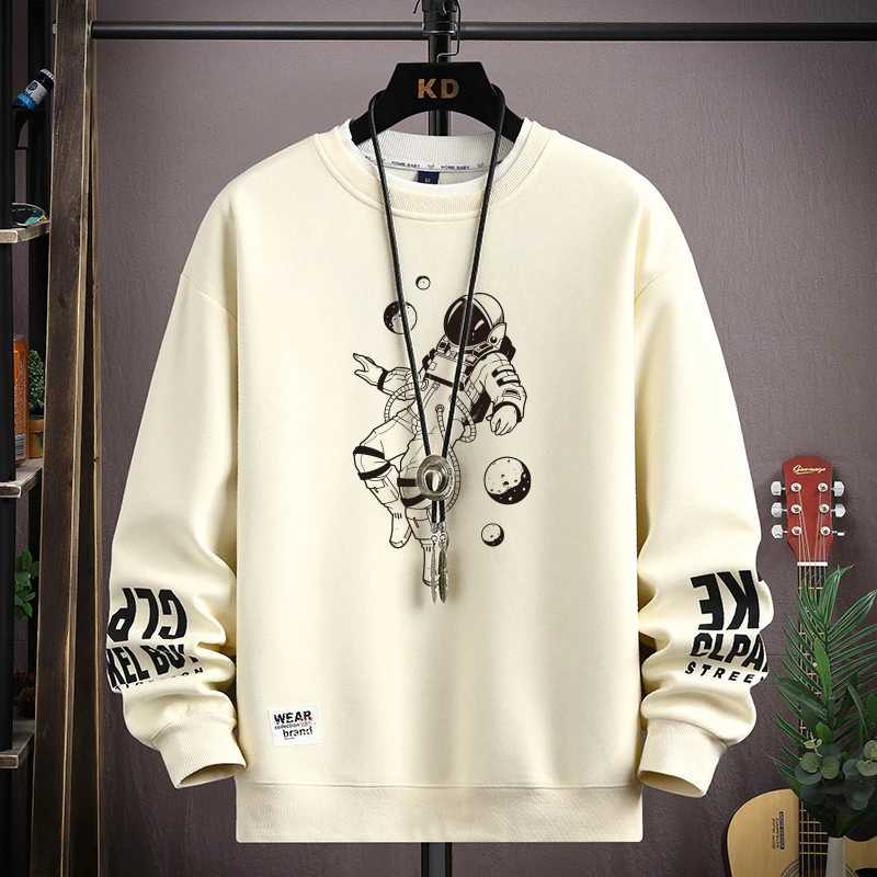 Autumn Mens Sweatshirt Cool Moon Print Long Sleeve T-shirt Fashion Mens Clothing Grey O Neck Harajuku Exclusive Design Top New Y250811