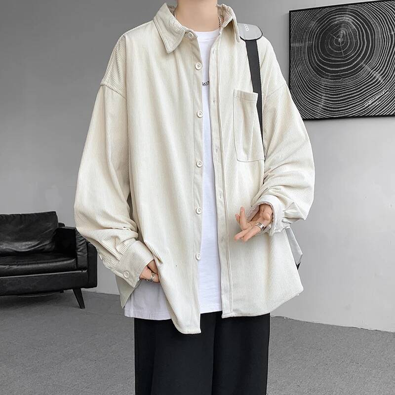 Spring Autumn Loose Casual Men Corduroy Solid Long Sleeve Hip Hop Top Streetwear Shirts Male Vintage Blouse Plus Size 8XL ddmymarket