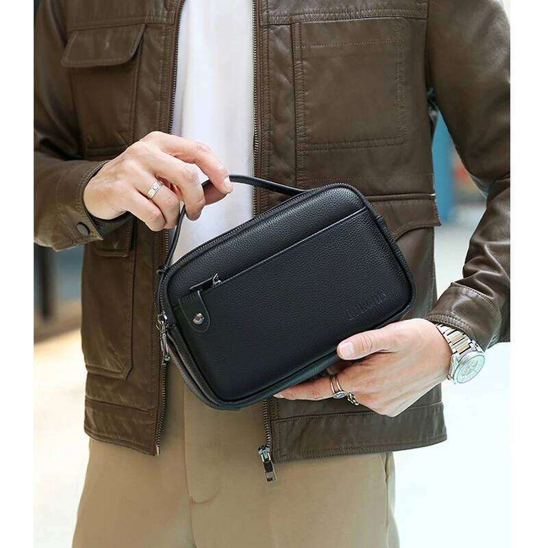 High quality cowhide leather solid color men's handbag large capacity wallet card designer bag clutch my orders
