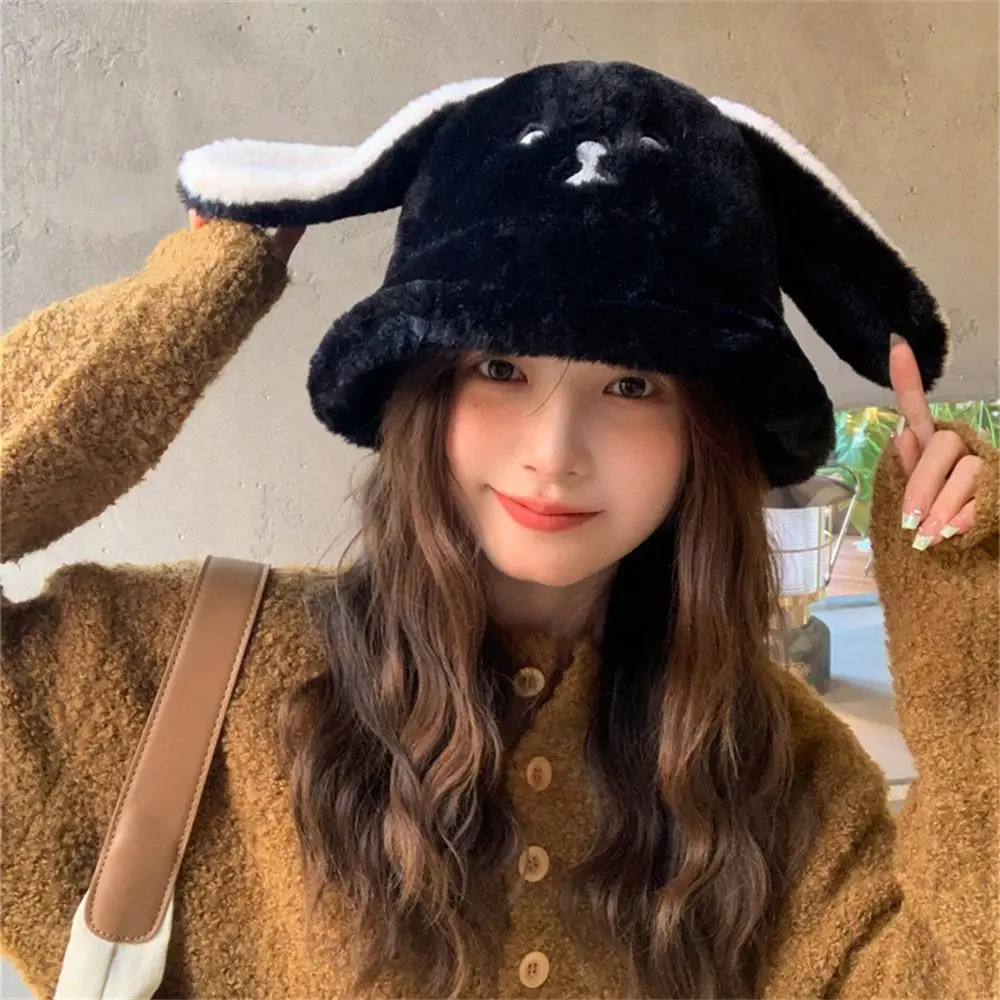 Fashion Soft Basin Hat Warm Thick Cute Bear Ears Fur Bucket Hat Panama Cap Lady Girls 250808