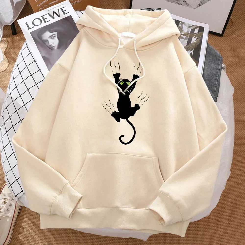 Naughty Black Cat Printed Man Hoody Hip Hop Comfortablesweatshirt Cartoons Soft Hooded Harajuku Warm Fleeceunisex Sportswears Y250811