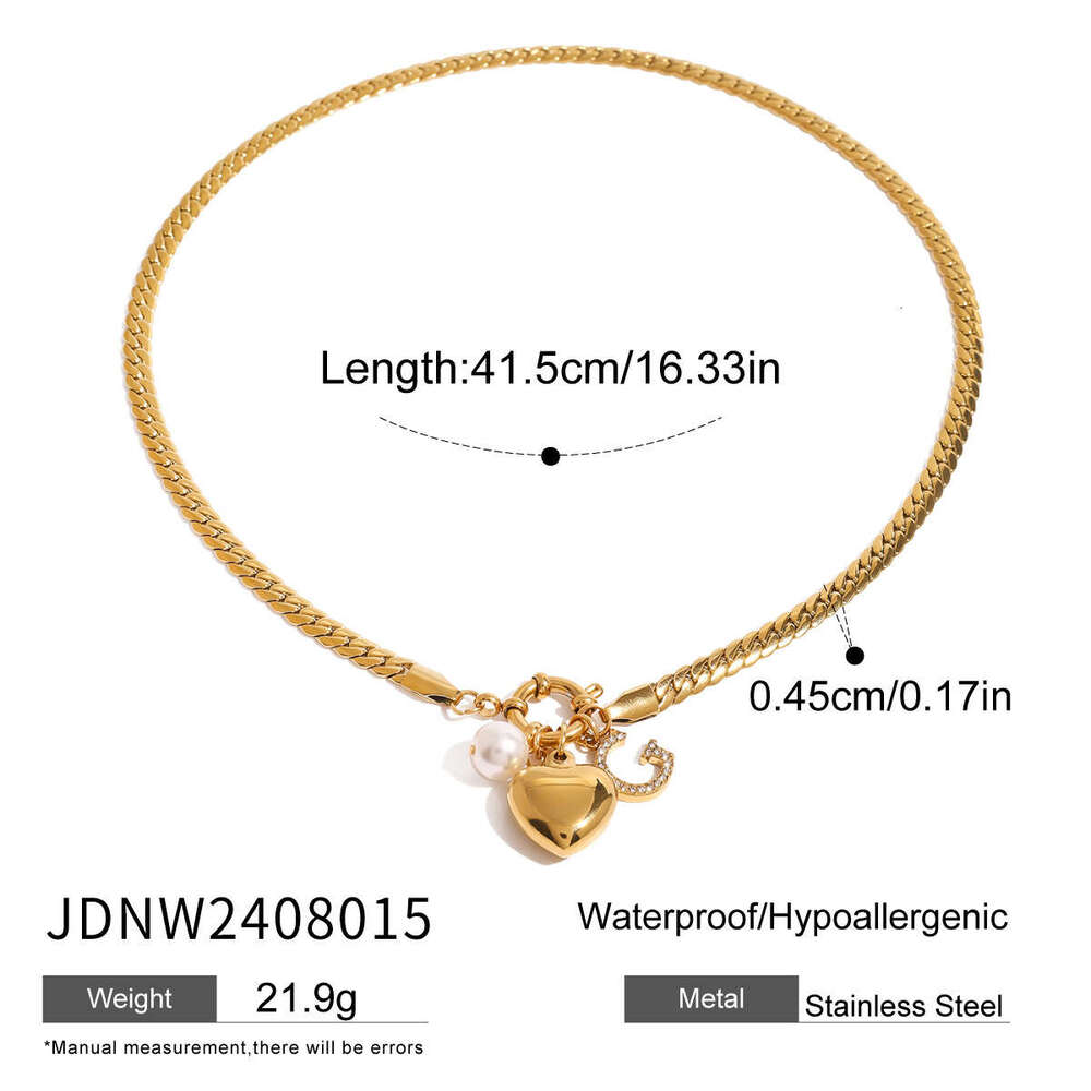 Stainless Steel Jewelry Pearl Heart Pendant Necklace Zircon Designer Letter Collarbone Chain High-end Jewelry
