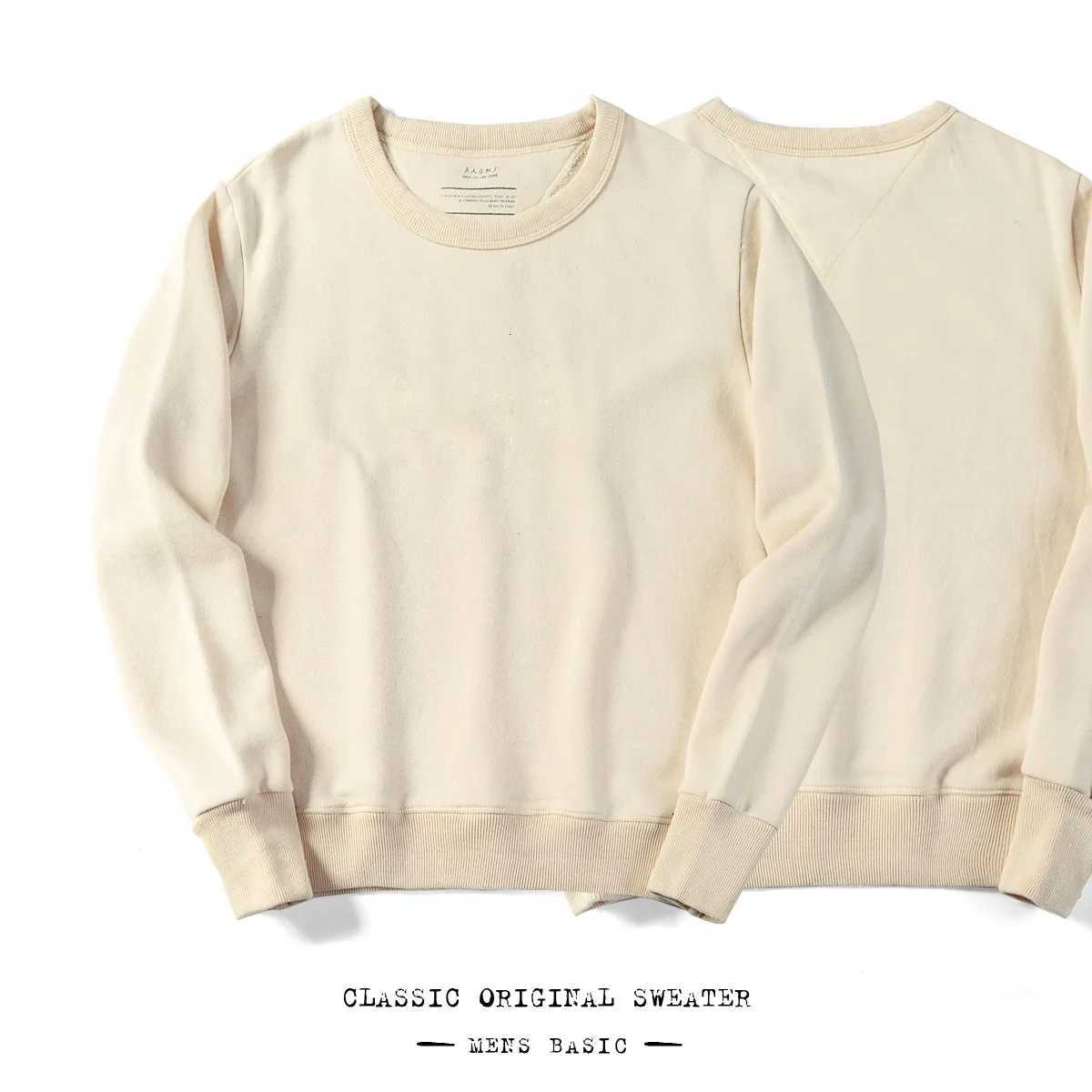 Embryo Cotton Autumn Heavyweight Retro Literary Japan Round Neck Loose Casual Sports Solid Color Bottoming Sweatshirt Y250811