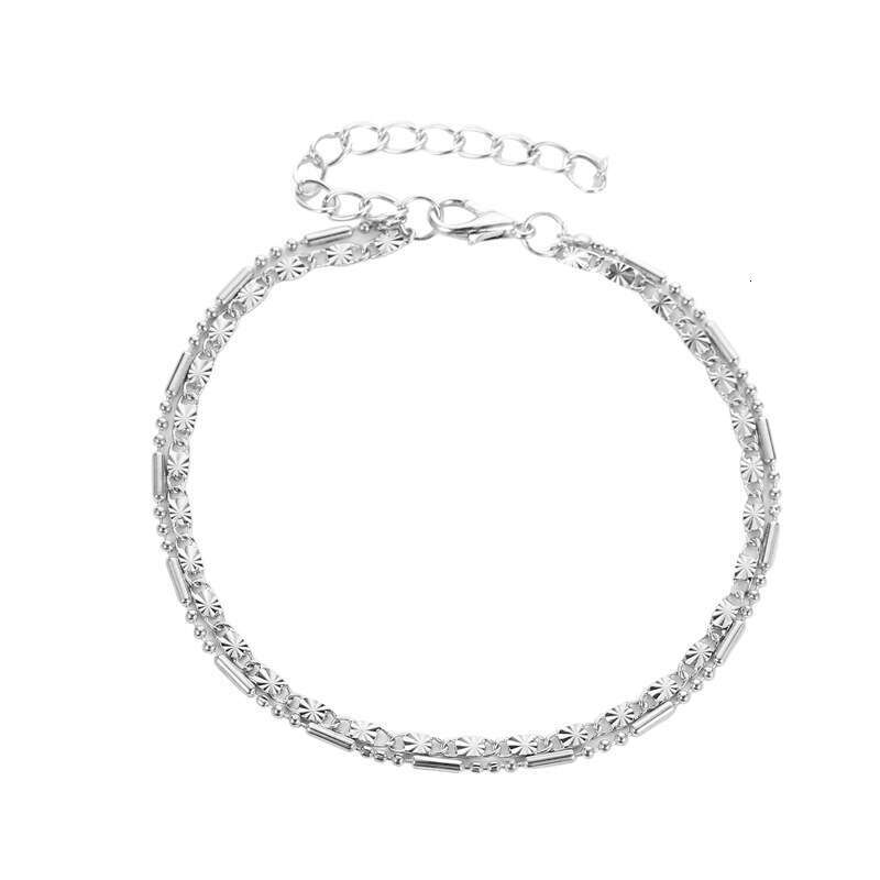 Niche Double Layer Shamballa Crystal Anklet for Women Multi-layer Simple Alloy Beach Foot Jewelry