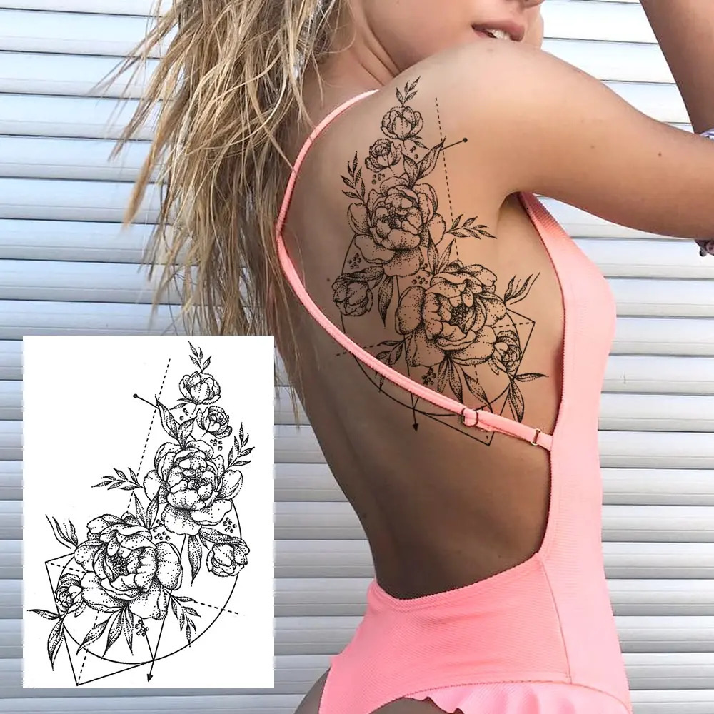 Sexy Flower Temporary Tattoos For Women Body Art Painting Arm Legs Sticker Realistic Black Rose Waterproof 250809