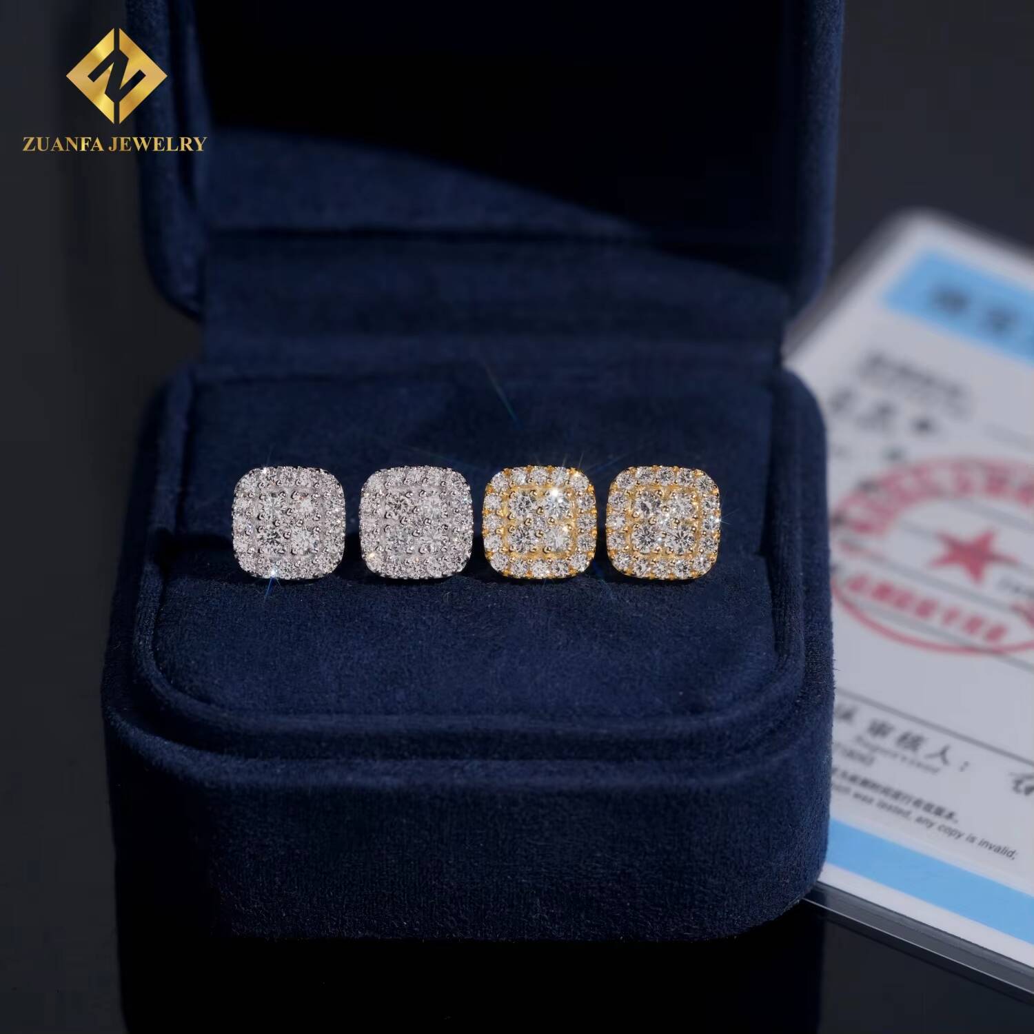 Luxury Jewelry Lab-Grown Diamond Igi Certified 925 Sterling Silver Screwback Square Earrings Stud Iced Out Hip Hop Men