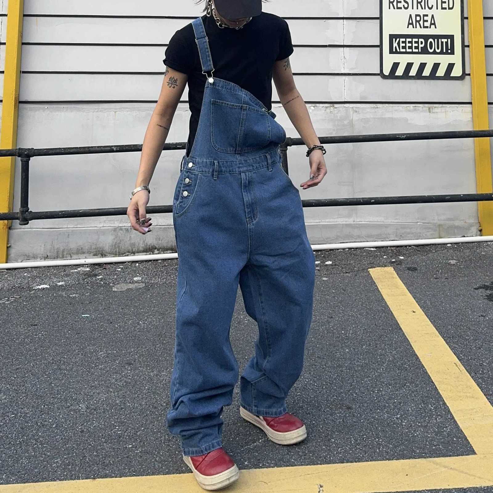 Overalls for Men Denim Suspenders Simple Baggy Jeans Mens Street Casual Solid Mid Waist Loose Washed Jumpsuits Length Tracksuit X250812