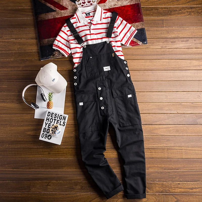 Fashion Men Jumpsuit Bib Pants Solid Color Joggers Pockets Streetwear Loose Cotton Straps Suspender Mens Cargo Overalls Rompers 250729
