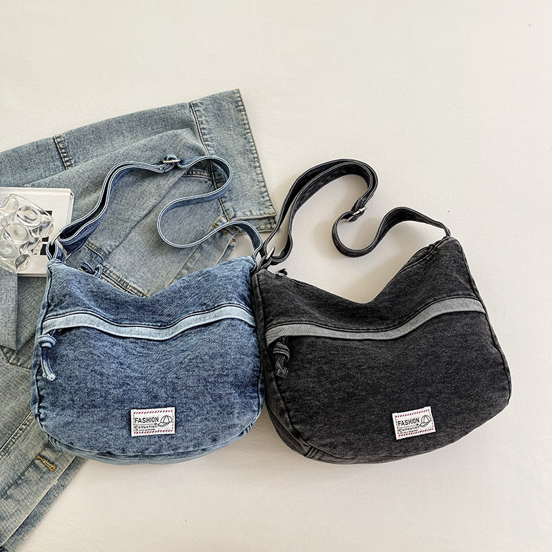 Denim Women New Fashion Wide Strap Single Shoulder Large Capacity Tote Crossbody Bag