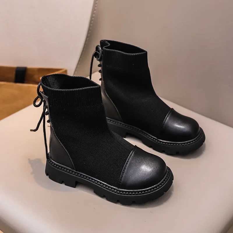 Girls Black School Boots Spring Autumn Classic Kids Fashion Platform Leather Boots Patchwork Versatile Childrens Ankle Boots XJ250812