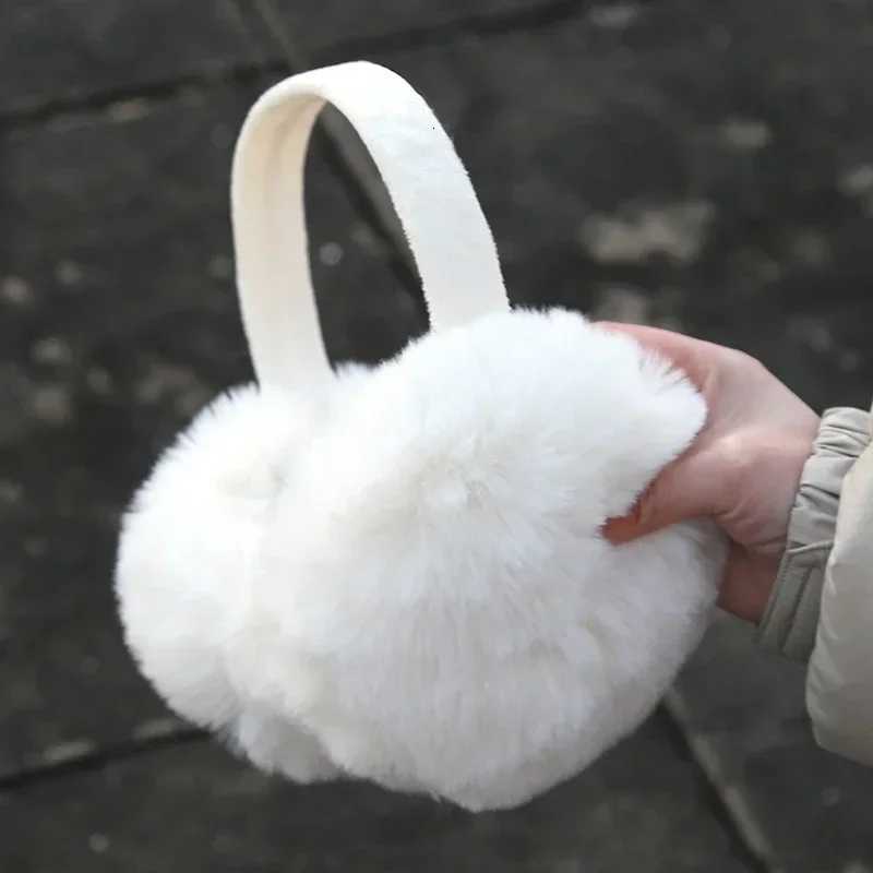 White Cute Girl Soft Earmuffs Women Ear Keep Warmer Plush Solid Color Winter Adjustable Foldable Ear Protection Muffs Earflap XJ250812