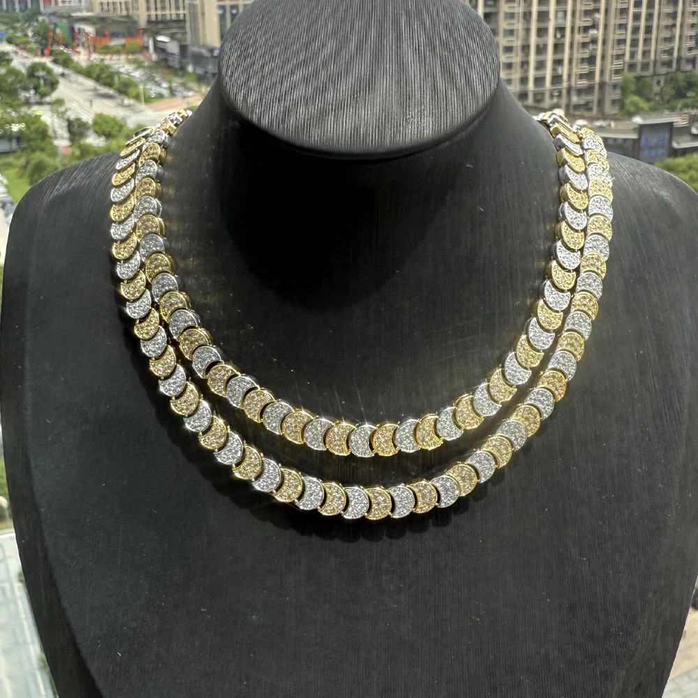 Moon Shaped Link Chain Bracelet for Women Paved Bling Cubic Zirconia Cz Two Tone Color Fashion Wedding Anniversary Gifts Jewelry 250807