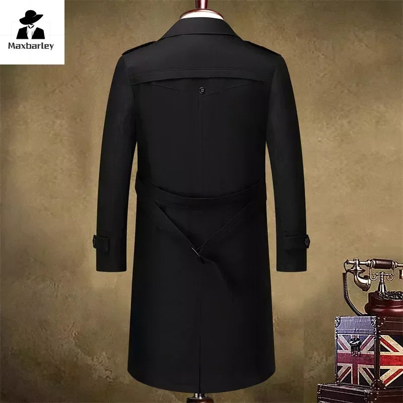 Business Mens Windbreaker Autumn High-quality Khaki Navy Black Double-breasted Trench Coat Fashion Male Clothing 250805