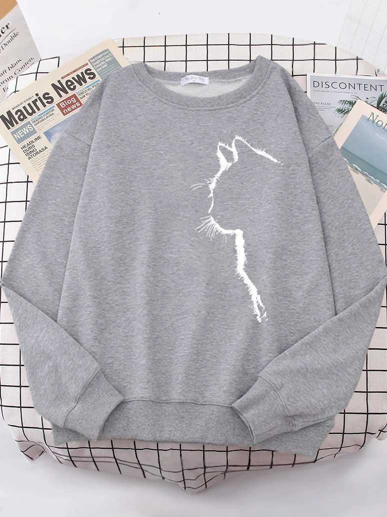 Simple Strokes Of Cat Pet Print Hoody Womens Shoulder Drop All-match Hoodies simple S-XXL Hoodie Street Quality Clothing Female Y250811