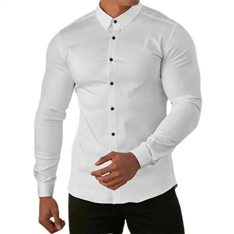 Spring Autumn Men's Fashion Casual Shirt Long Sleeve Solid Color Slim Fit Business Dress Shirts Male Fiess Sports Blouse Tops ddmymarket