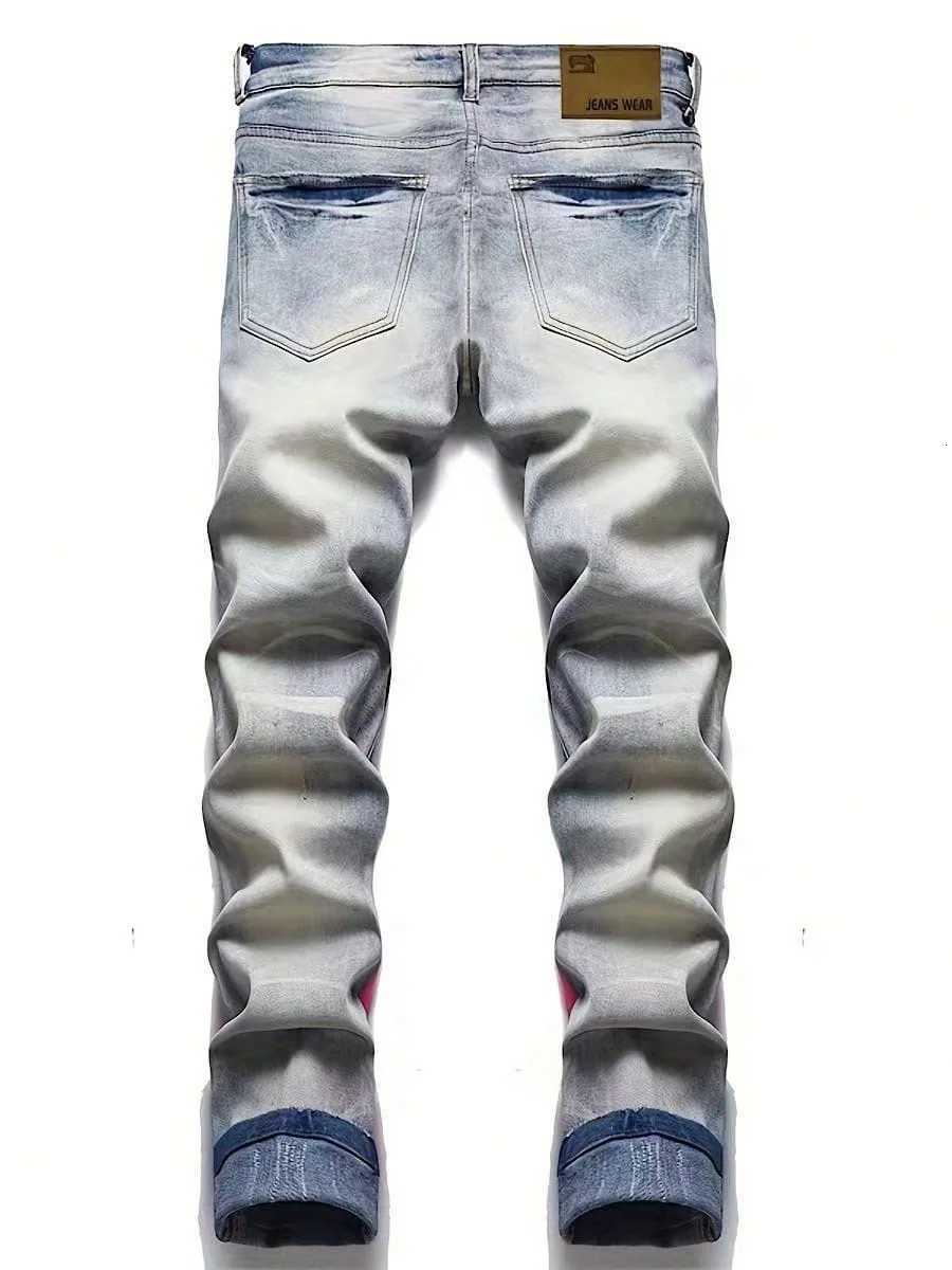European and American new fashion trend old washed hole printed jeans X250812