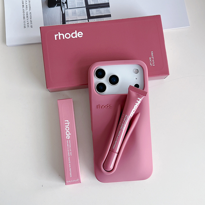 rhodeo phone case for iPhone 17 pro max 16 plus 15 14 13 12 11 3D silicone soft cases Lipstick Portable Case Design with Lip Gloss Lipstick Lip Balm Phone Case Gift box