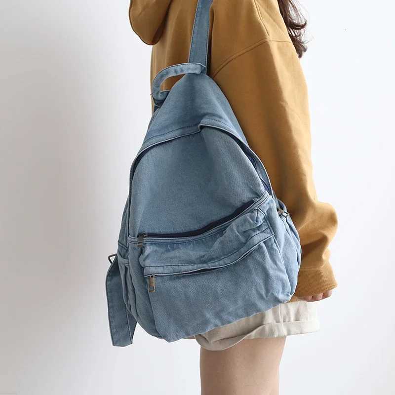 Distressed Canvas Gray Backpack College Female Book Travel Backpacks Cool DenimLaptop Lady Student Ruckpack Bags sac Y250811
