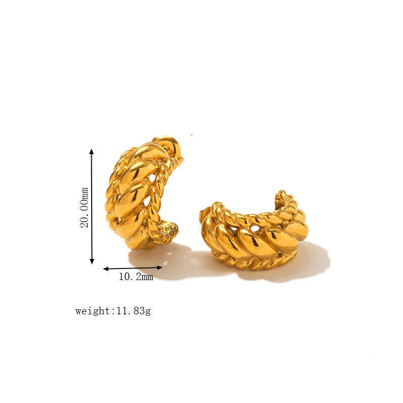 Gold Stainless Titanium Steel C-Shaped Irregular Metal Ball Splicing Lava Texture Wrinkle Earrings Studs Ear Jewelry