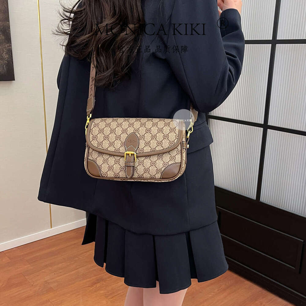 Qiqi Monogram Monica Color Block Print Flap Small Square Bag for Women 2025 New High-end Casual Versatile