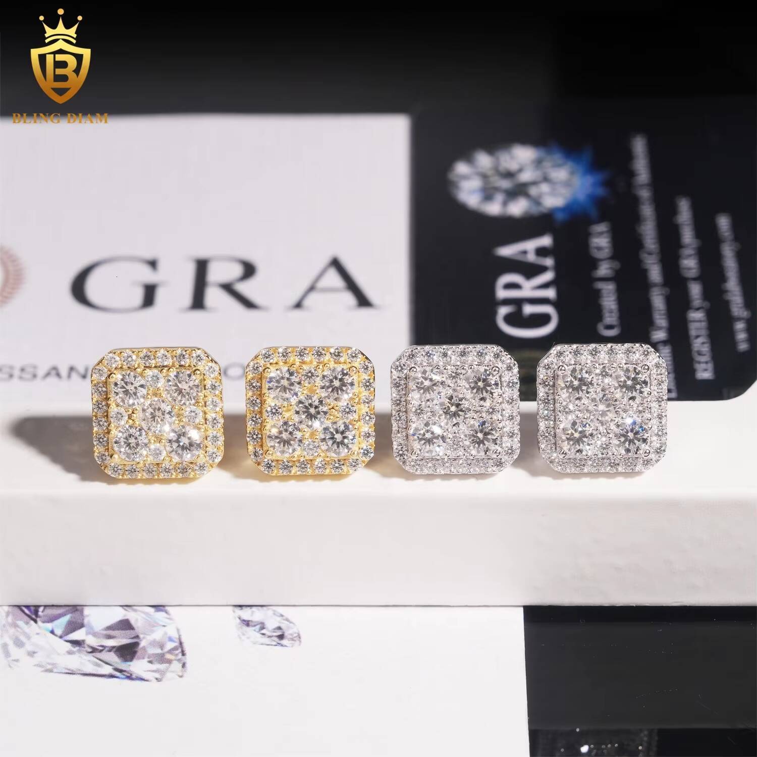 Ready to Ship Iced Out 925 Sterling Silver VVS Moissanite Diamond Stud Earrings