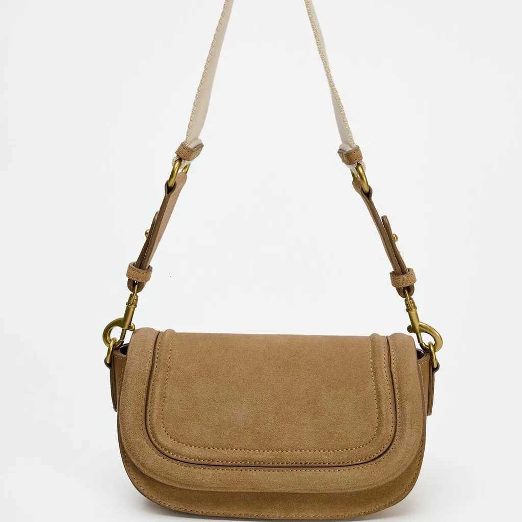 Vintage Faux Suede Saddle Women Shoulder Bags Designer Wide Strap Crossbody Bag Trend Autumn and Winter Small Flap Female Purse Z250812