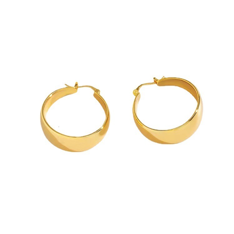 YICAI Exaggerate Widened Arc Earrings for Women Stainless Steel 18K Gold Round Shape Ear Buckle Hoop Earrings