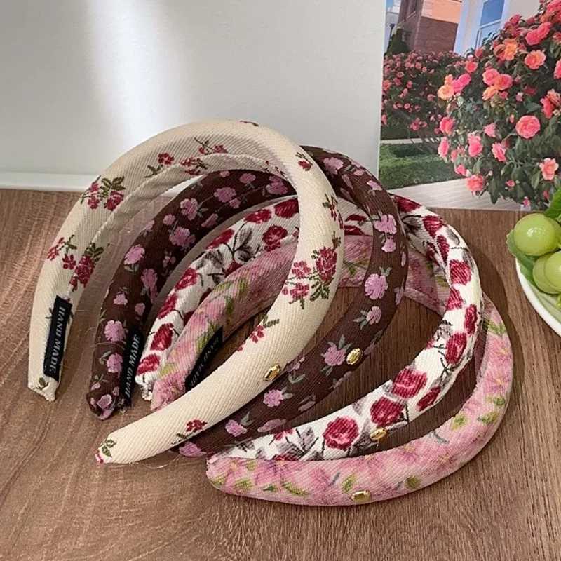 French Style Vintage Floral Twill Cotton High Skl Top Band Wide Edge Sponge Band Fem New Hair Hoop for Hair Washing X250812