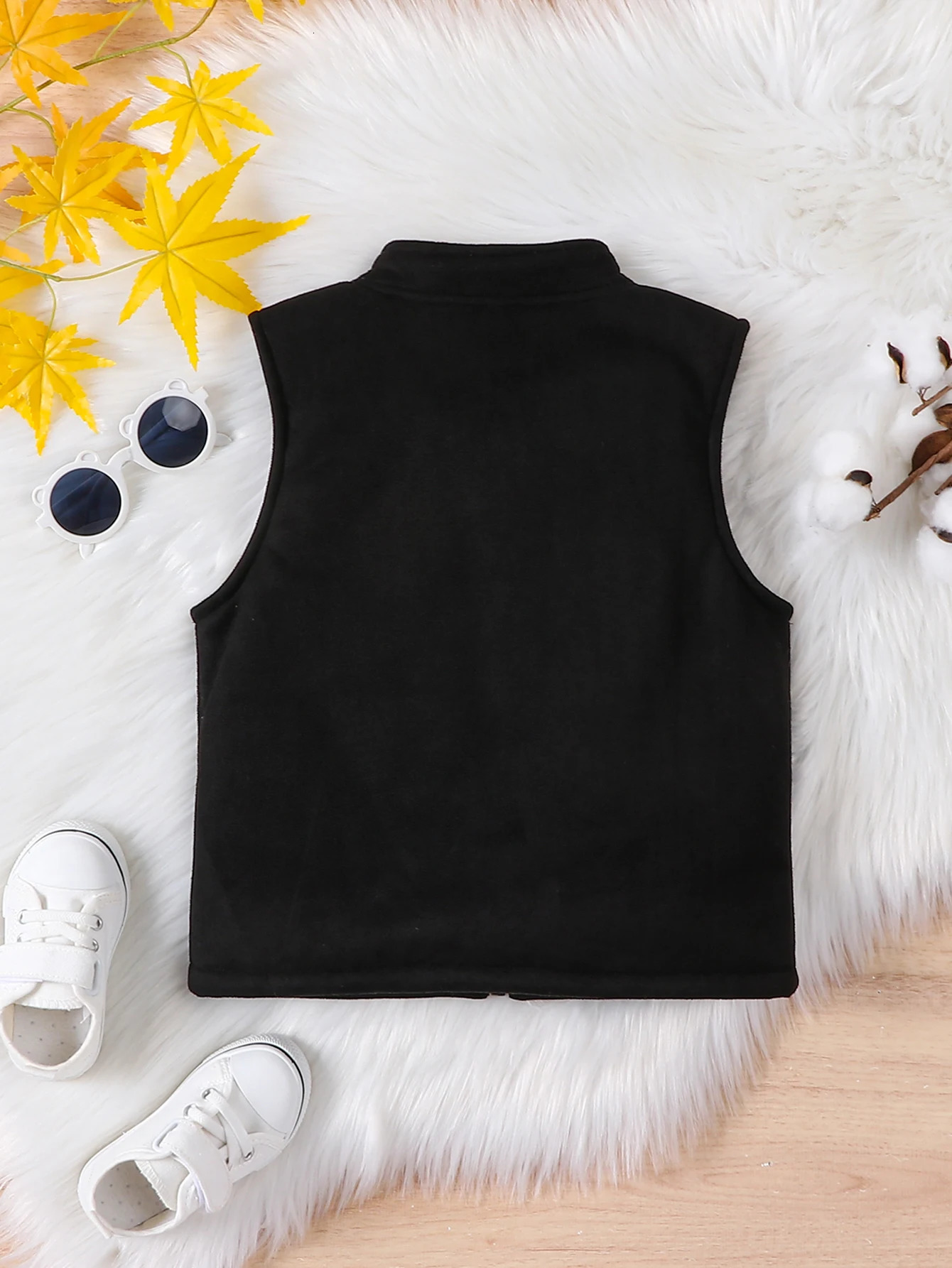 Boys fashionable casual with thick leather fleece stand up collar zipper vest winter 250811