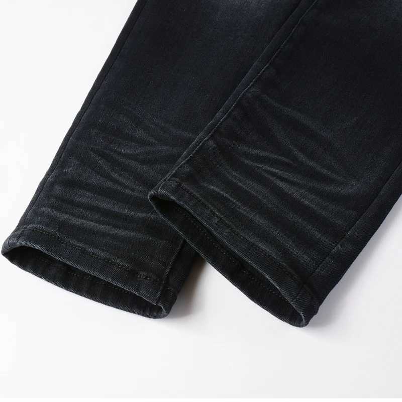 2K Street Fashion New Black Gray Jeans Washed Nostalgic Stretch Slimming Retro Embroidered Jeans Hip Hop Brand Design Brand Pa X250812