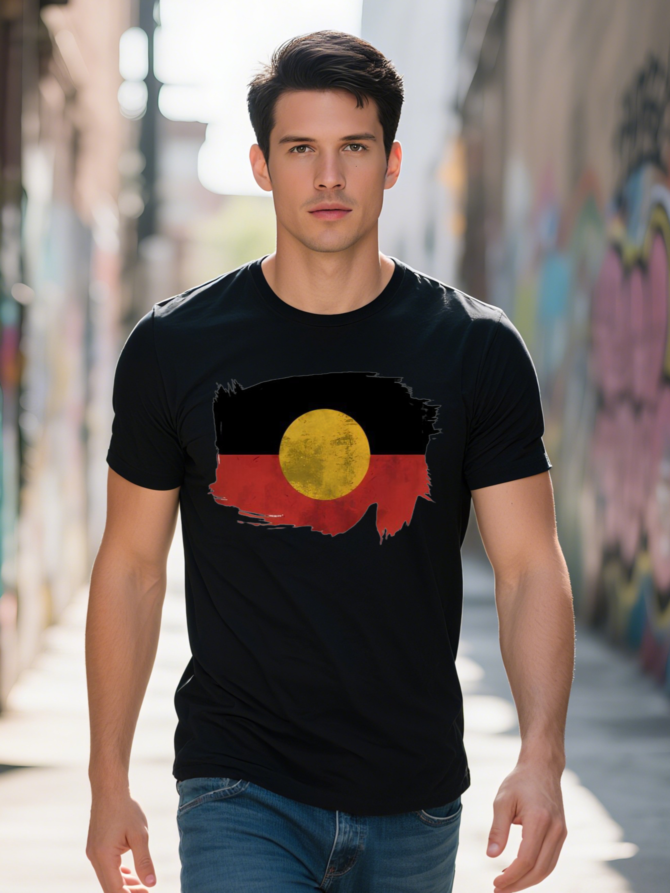 s Casual T Shirt with Australian Flag Print Black Graphic Tee Perfect Gift for Men Summer Style Essential