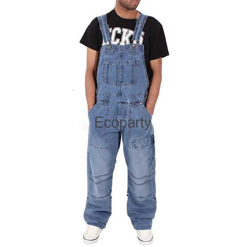 5XL Mens Fashion Jeans Plus Size Casual Overalls Suspenders Jumpsuit Men Loose Work Pants Multi Pocket Loose Trousers X250812