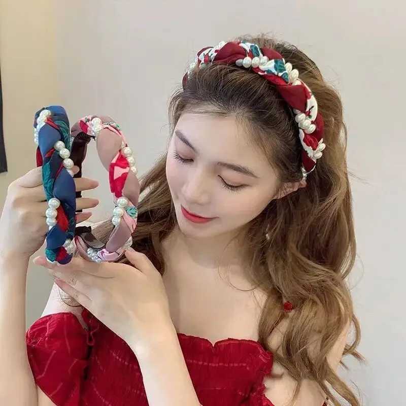 100% Pearl Face Washband Anti-Slip Woven Band High-End Feel Outing Hair Tie Pearl Hair Band Hair Accessories X250812