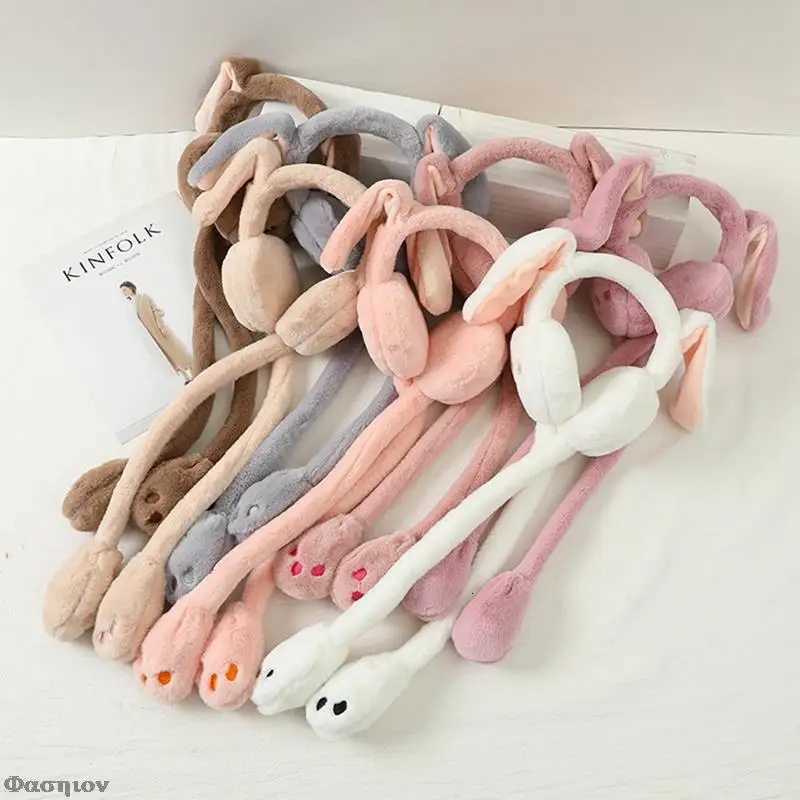 Rabbit Hair Hoop Bunny Movable Ear Hairband Plush Headdress Winter Headband With Moving Ears Cute Warm Long Earmuffs Adult Kids XJ250812