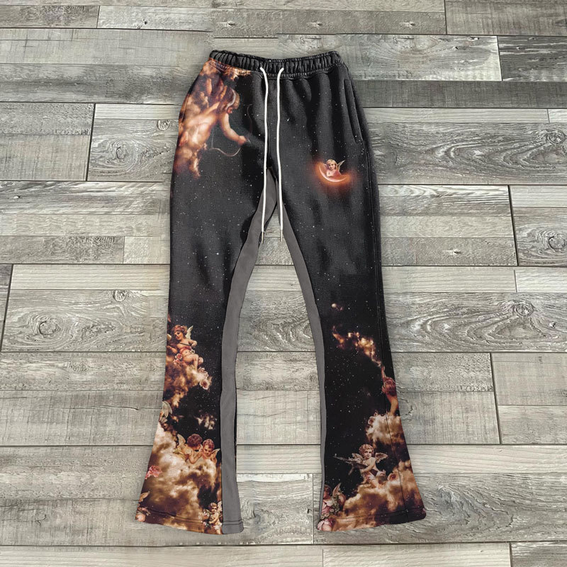 Autumn Running Fitness Long Casual Flared Pants Fashion Gradient Loose Plus Size T-Shirt