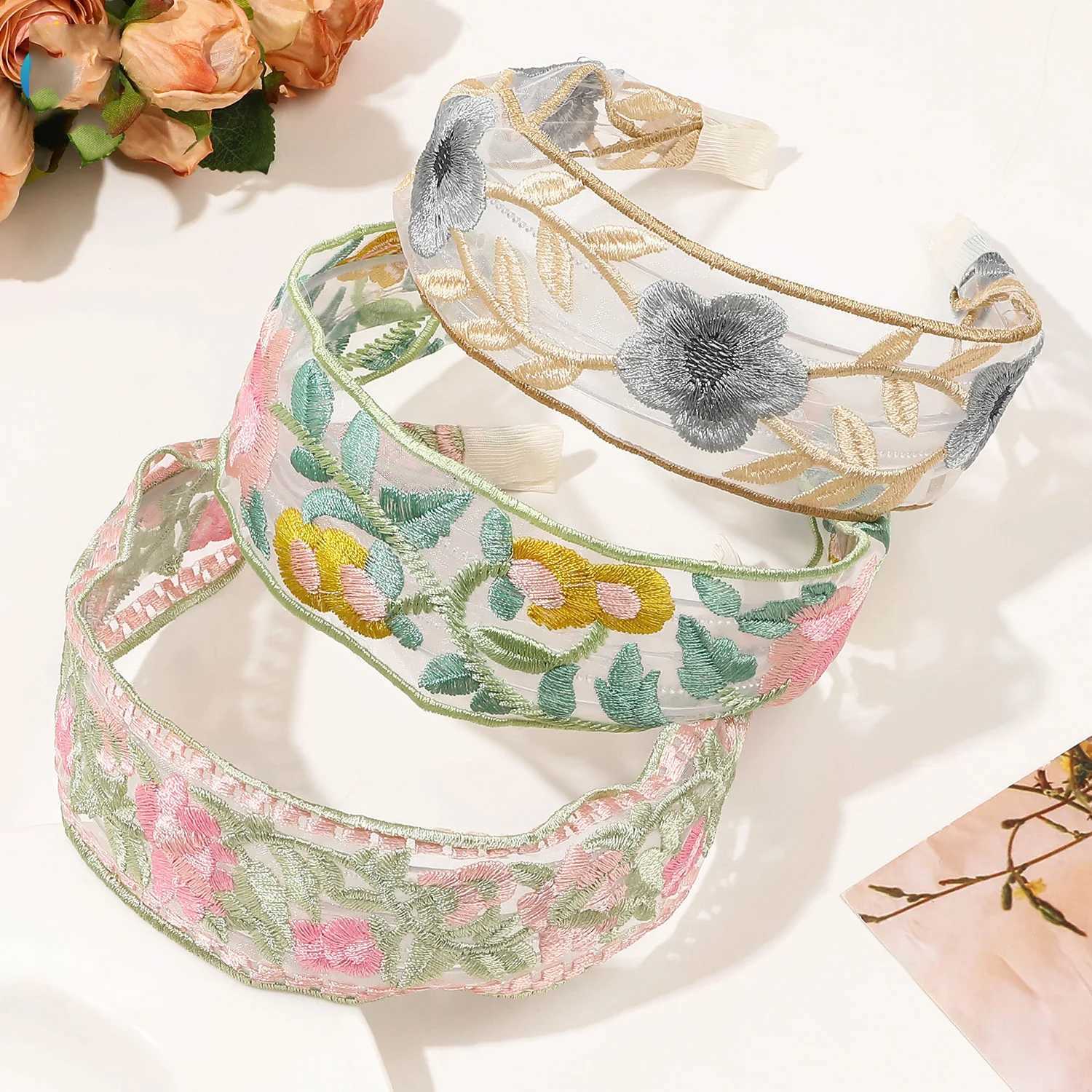 Elegant Chiffon Embroidery Flower Hairband For Women Sweet Hair Decorate Band Hair Hoop Band Turban Fashion Hair Accessories X250812