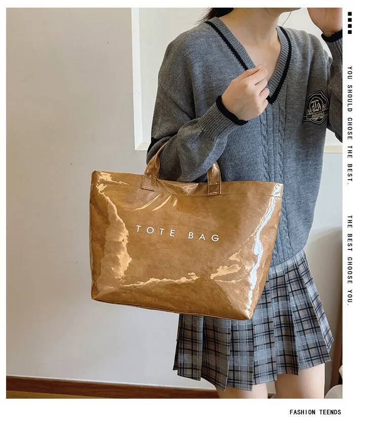 Large Capacity DuPont PVC Waterproof Tote Bucket Durable Letter Printed Fashion Handbag Reusable Shopping Bag