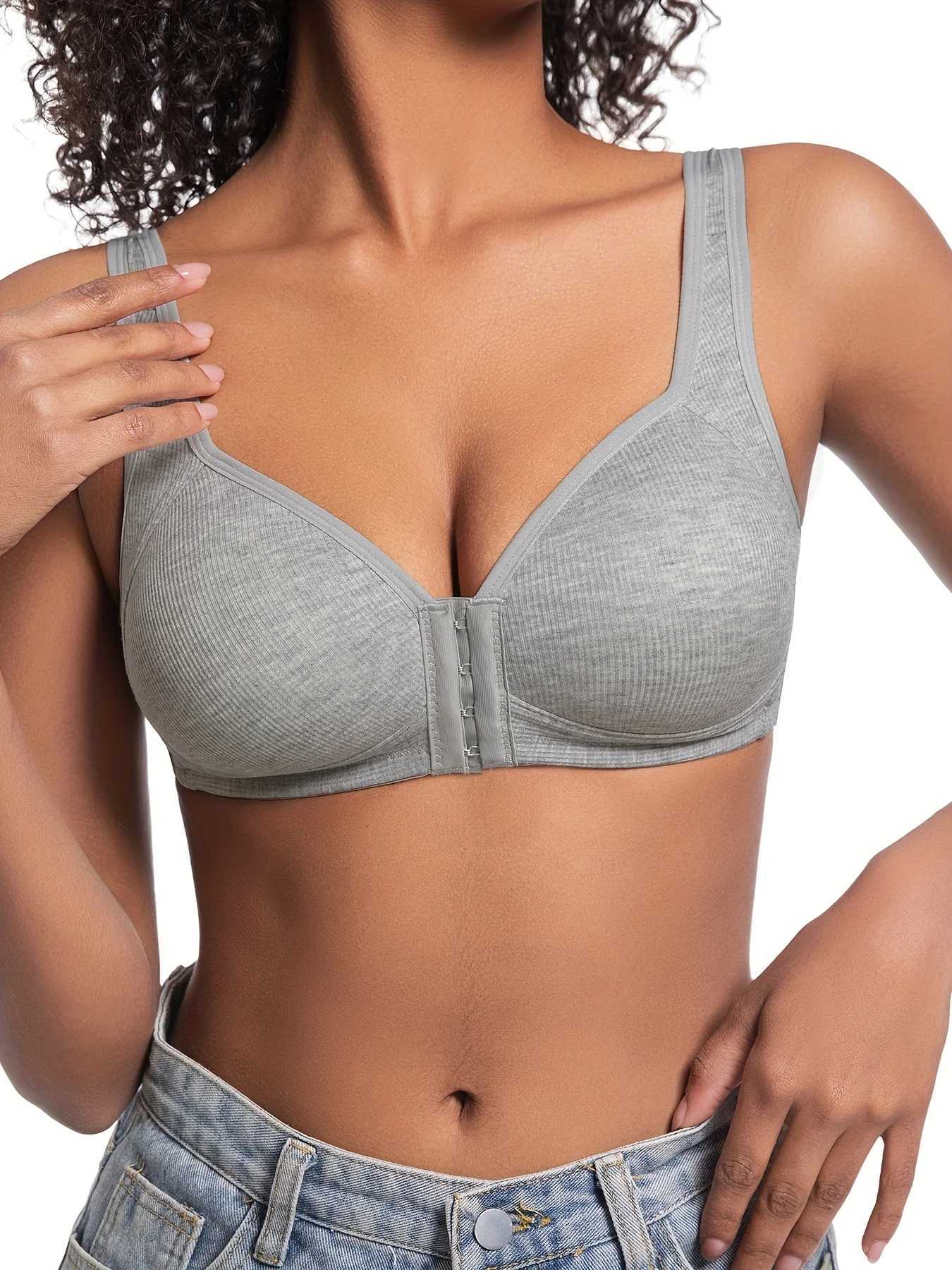 Womens Bra Wire-Free Front Closure Solid Color Full Coverage Fixed Cups More Considerate for Middle-Aged and Elderly Individuals Z250812