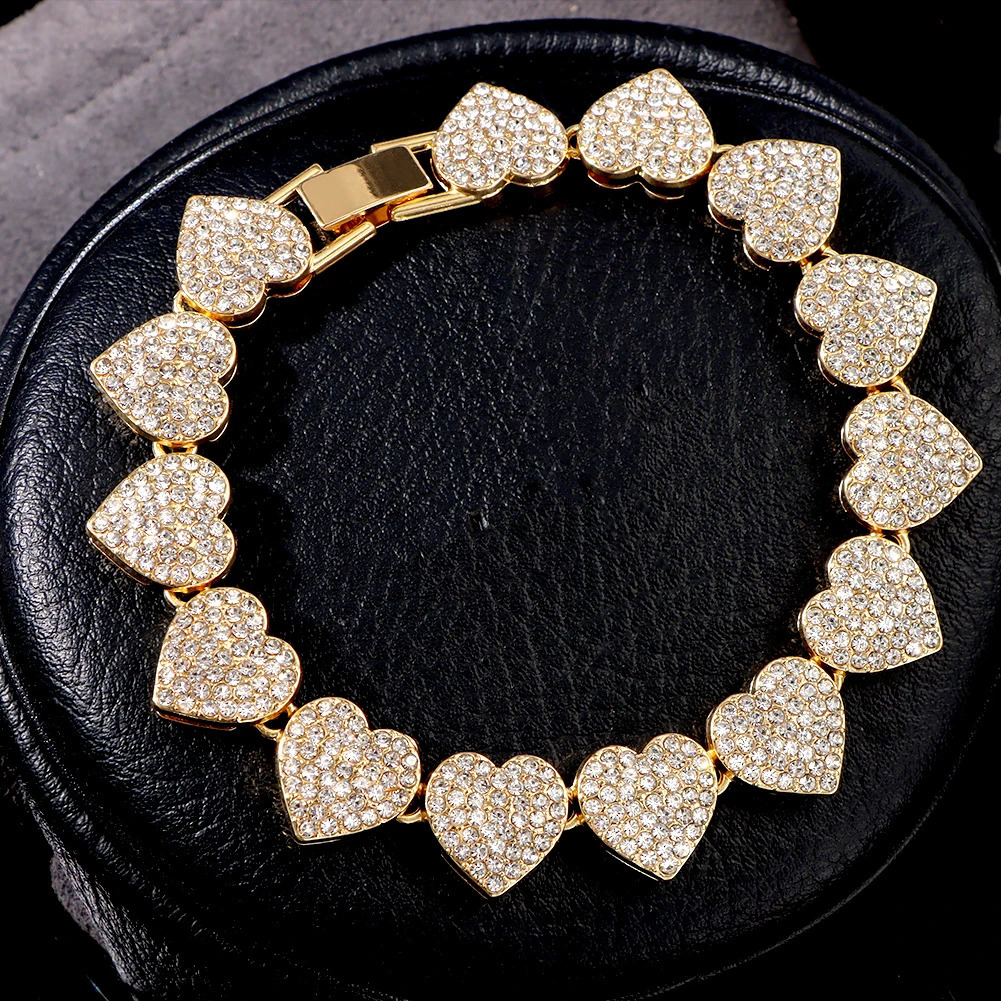 Fashion Shiny Full Rhinestone Heart Anklets Bracelet For Women Iced Out Crystal Cuban Link Chain Anklet Summer Barefoot Jewelry 250812