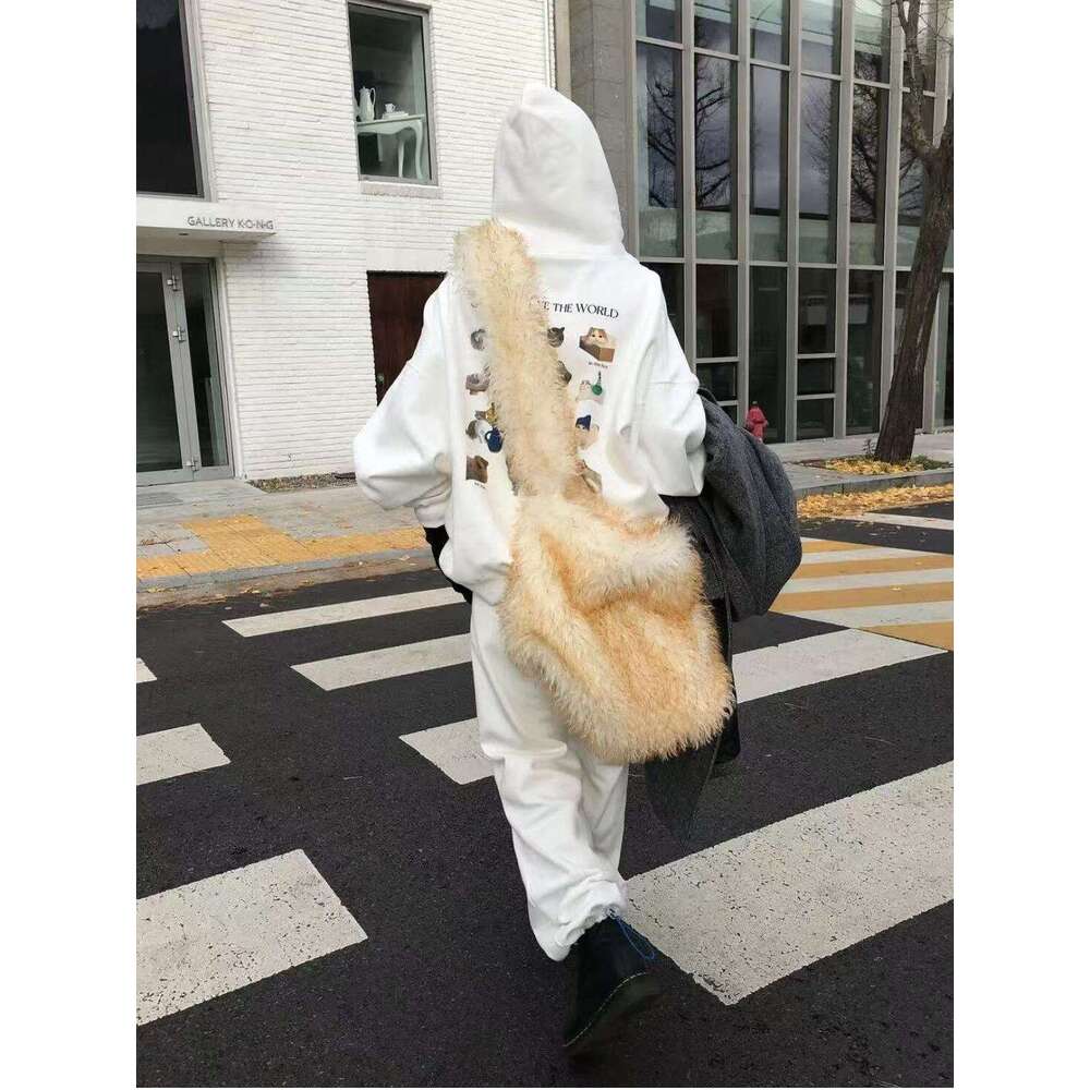 toteBag Shoulder bag ROSE NOIRE New Autumn Plush Tote Large Capacity Crossbody Winter Fluffy Bag For Women