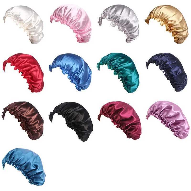 Elastic Band Hair Care Bonnets for Women Solid Color Satin Sleeping Night Caps Femme Hair Cover Beanies Shower Hats Accessories XJ250812