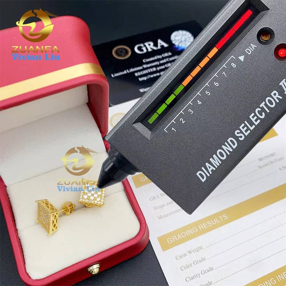 Wholesale Price Vvs Moissanite Diamond Hip Hop Jewelry Custom 18k Gold Plated 925 Sterling Silver Stud Earrings