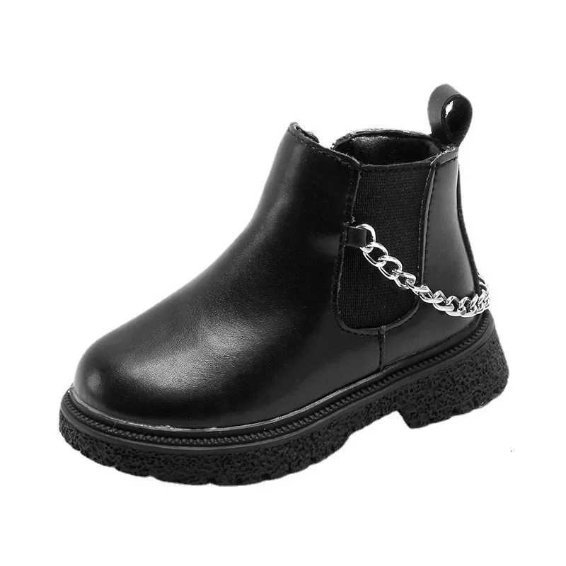 irls Boot British Sle Kids Leather Boots Autumn Winter Boys Solid Chain Ankle Boot Fashion Childrens Sneakers Botas Mujer XJ250812