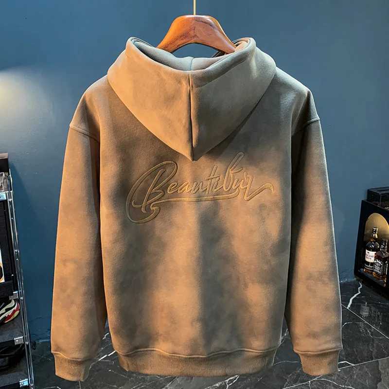 Thick Sweater Mens Autumn and Winter 2024 New Style Fashion Long Sleeve Coat Casual Hooded Embroidery Loose Pullover Top Y250811