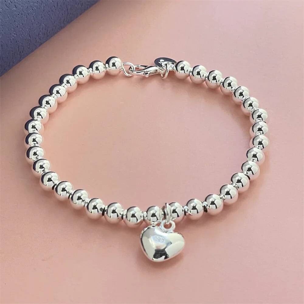 Sterling Sier Bracelet Exquisite Heart Shaped Buddha Beads Women Fashion Wedding Party Gift Jewelry