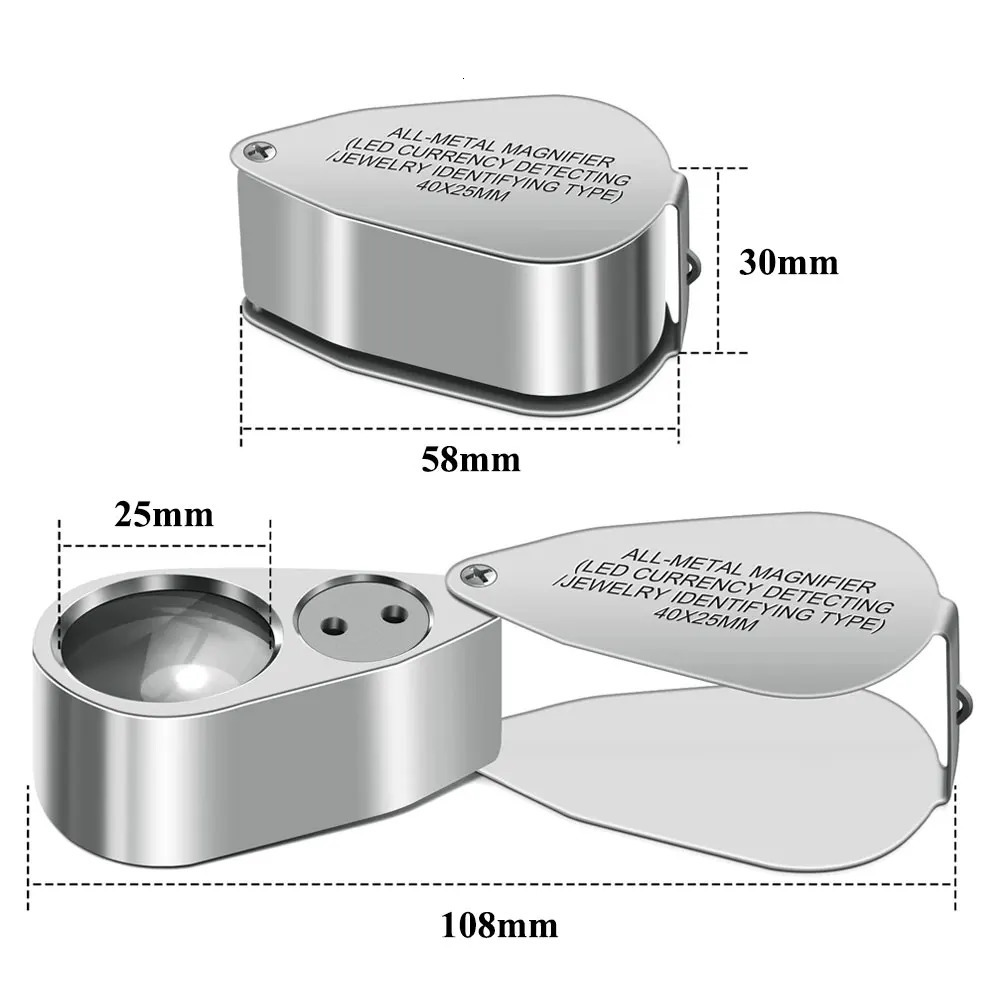 40X Jewelers Loupe Magnifier Metal Magnifying Glasses LED UV Illuminated Jewelry Loop Pocket Folding Glass for Coins 250804