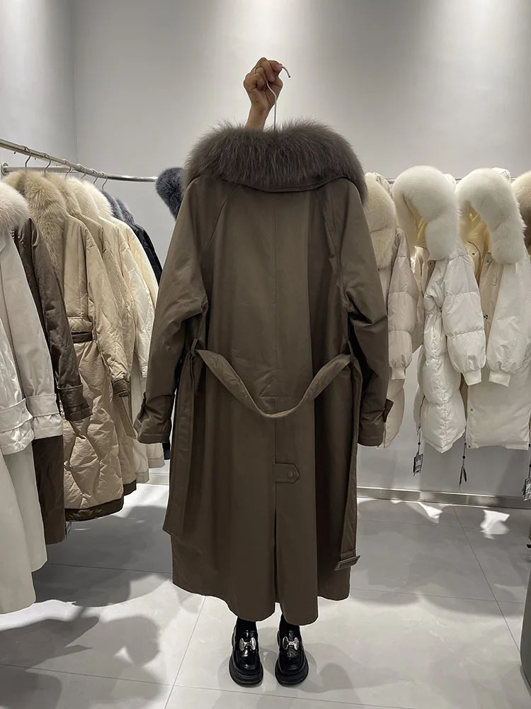 Parker down jacket womens Korean long over the knee white duck down winter big fur collar loose Down jacket trend 250806